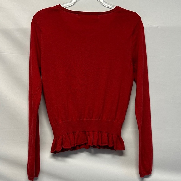 Sparrow Anthropologie Red Ruffled Cotton Cashmere Blend Cardigan Sweater M EUC - Picture 3 of 4